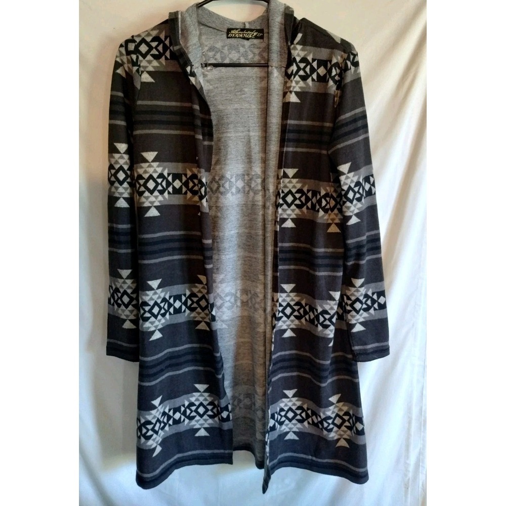 Absolutely Famous Western Print Sweater W/Hood Size Small